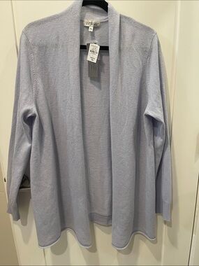 Neiman Marcus Light Blue Open-Front 100% Cashmere Cardigan sz XL